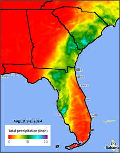 Map of Hurricane Debby Precipitation August 2024